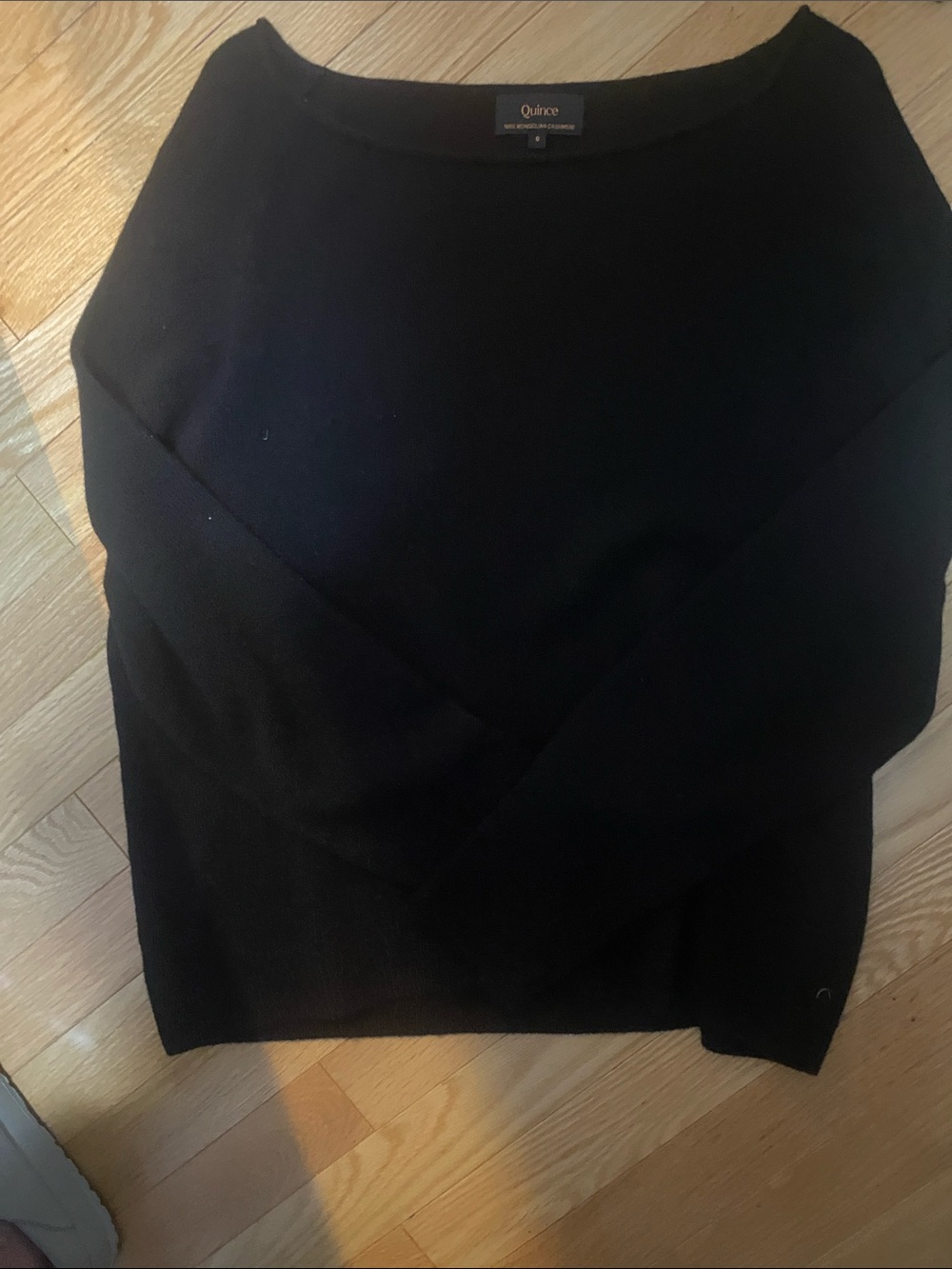 Quince Black Mongolian Cashmere Boatneck Sweater